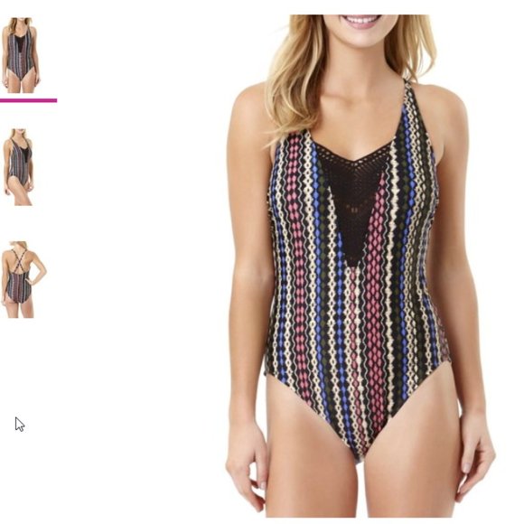Time and Tru Women's Ikat Stripe V-neck One-piece - Picture 1 of 4